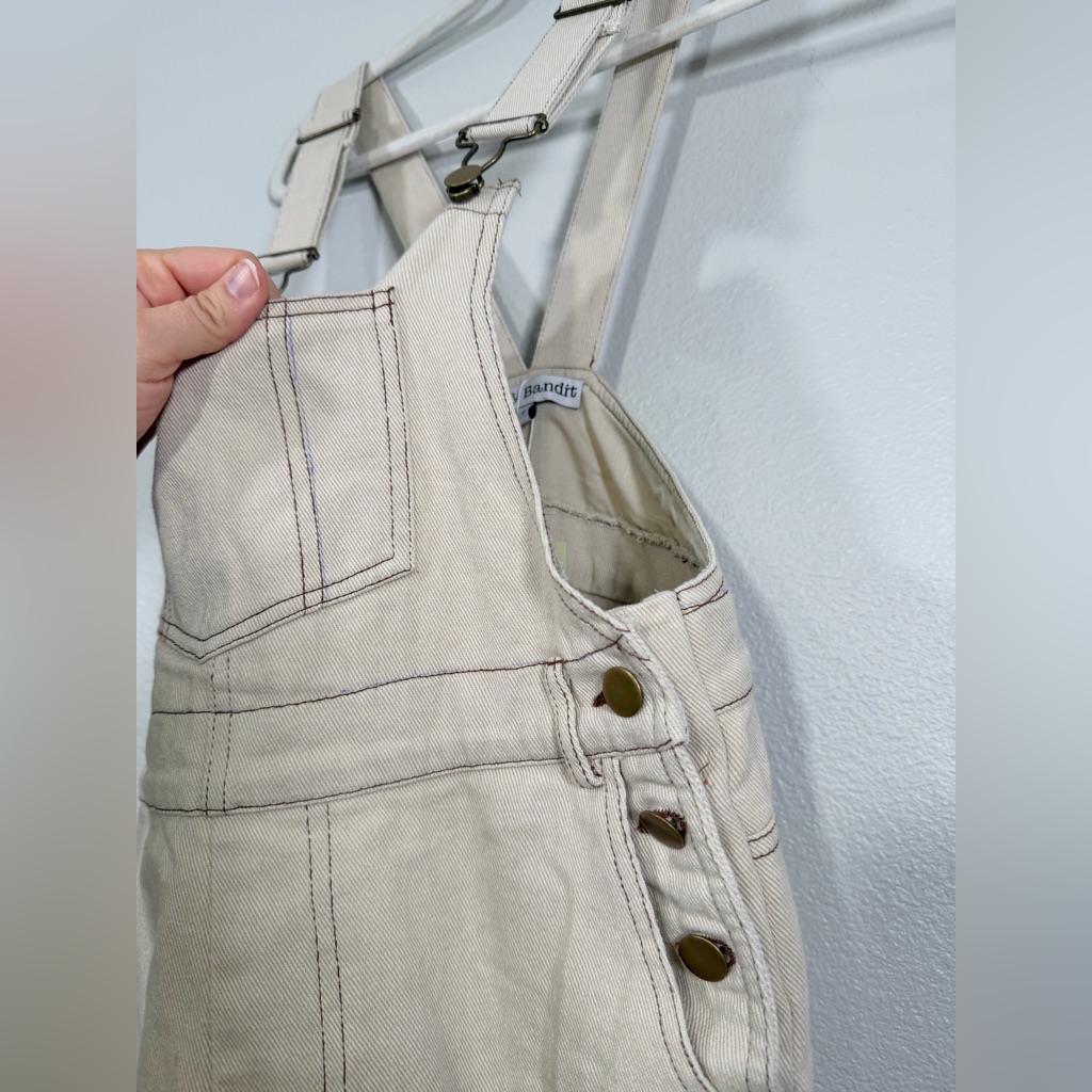Nwt Gary Bandit Overall Jumpsuit Adjustable Straps Side Button Brown Tan Women S — image 5 of 7